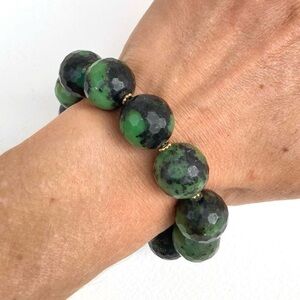 Lucas Lameth green faceted chrysoprase natural stone chunky beaded bracelet
